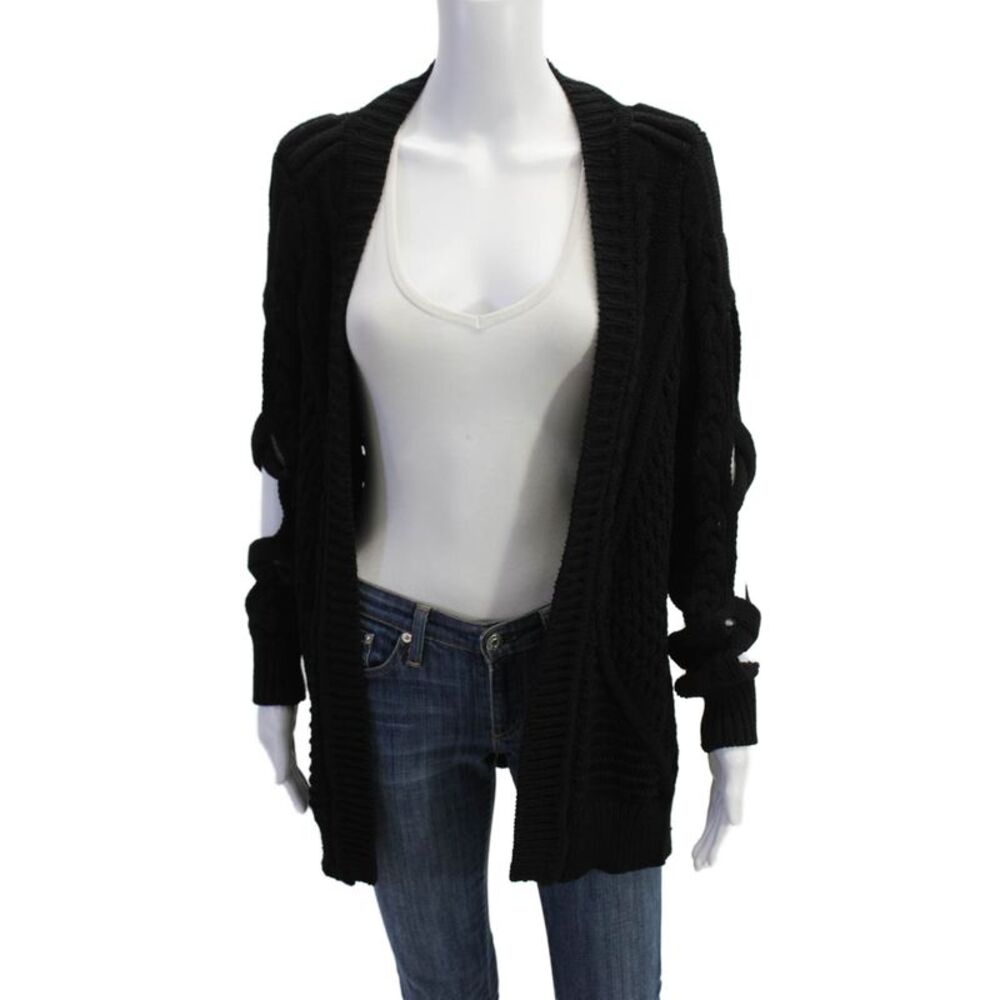 Cushnie Womens Long Sleeve Open Knit Cardigan Sweater Black Size Extra Small